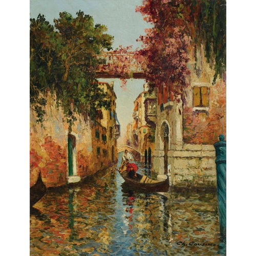 CHARLES LOUIS AUGUSTE COUSIN : Venezianische Kanalpartie mit Gondel (DOBIASCHOFSKY AUKTIONEN AG)