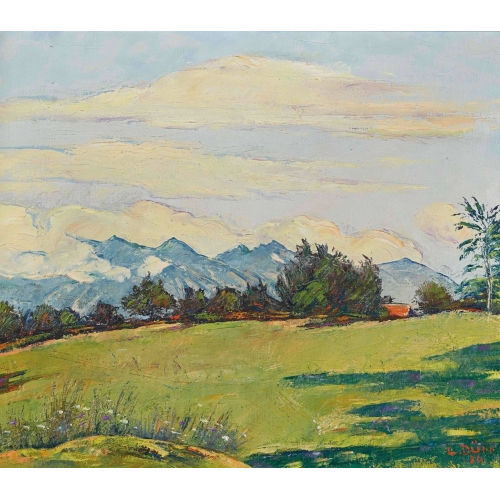 LOUIS D�RR : Sonnige Landschaft mit Alpenblick (DOBIASCHOFSKY AUKTIONEN AG)