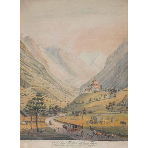 ABRAHAM SAMUEL FISCHER : 'Vue du Chateau Tellenbourg Chatellanie de Frutigen au Canton de Berne, & du Chemin par le Vallon au Candersteg et en Valais' (DOBIASCHOFSKY AUKTIONEN AG)