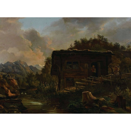JAKOB JOSEPH ZELGER : Bauernhaus am Gebirgsbach (DOBIASCHOFSKY AUKTIONEN AG)