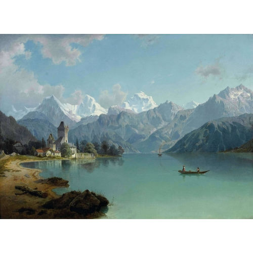JOHANNES BARTHOLOM�US DUNTZE : Thunerseelandschaft mit Schloss Oberhofen (DOBIASCHOFSKY AUKTIONEN AG)