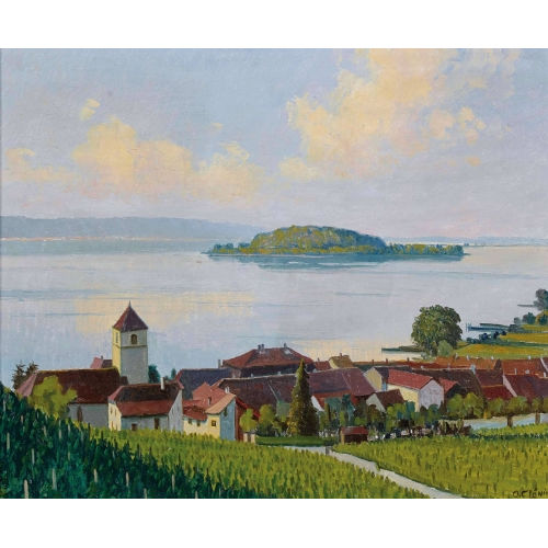 OTTO CL�NIN : Blick auf Twann und die St. Petersinsel (DOBIASCHOFSKY AUKTIONEN AG)