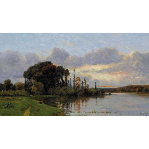 HIPPOLYTE CAMILLE DELPY : W�scherin am abendlichen Ufer (DOBIASCHOFSKY AUKTIONEN AG)
