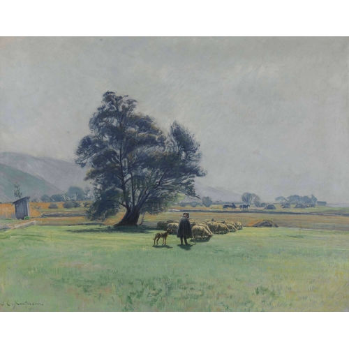JOSEF CLEMENS KAUFMANN : Hirt mit Schafherde (DOBIASCHOFSKY AUKTIONEN AG)