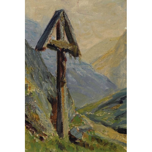 ALBERT HENRY JOHN GOS : Alpenlandschaft mit Kreuz (DOBIASCHOFSKY AUKTIONEN AG)