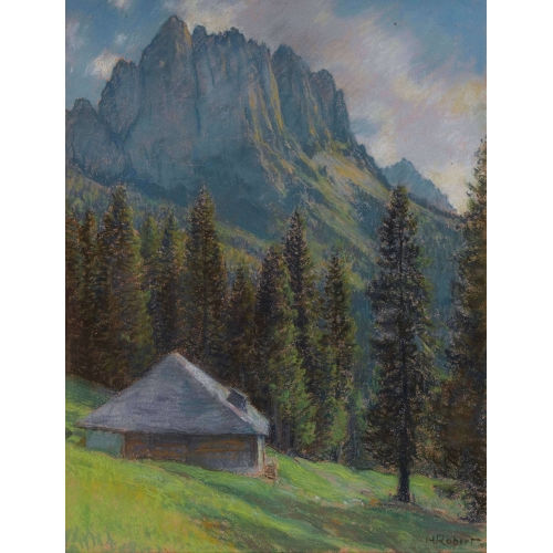 HENRI MARCEL ROBERT : Sonnige Berglandschaft mit der Gastlosenkette (DOBIASCHOFSKY AUKTIONEN AG)