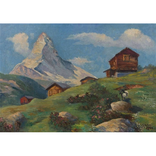ALBERT NYFELER : Alp mit Stadel vor dem Matterhorn (DOBIASCHOFSKY AUKTIONEN AG)
