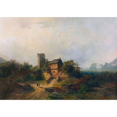ANDREAS ACHENBACH : Ruinenlandschaft mit Geh�ft (DOBIASCHOFSKY AUKTIONEN AG)