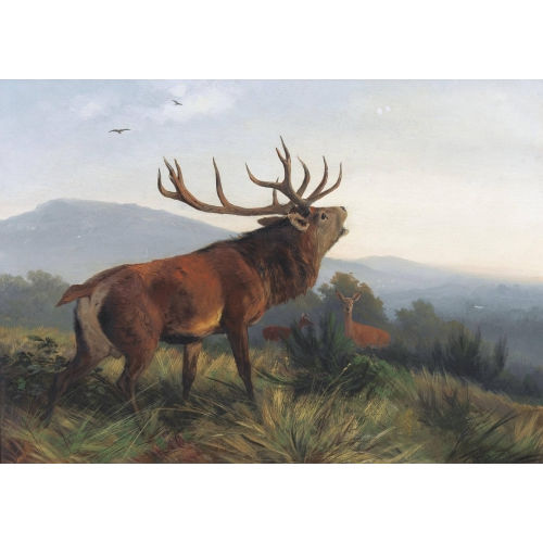 CARL FRIEDRICH DEIKER : R�hrender Hirsch mit Rehen (DOBIASCHOFSKY AUKTIONEN AG)