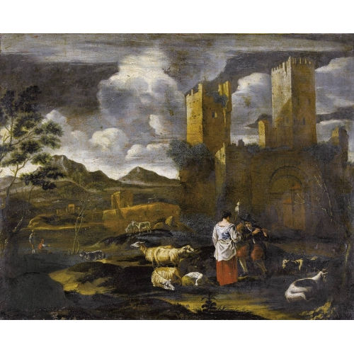 NICOLAES PIETERSZ. BERCHEM : Landschaft mit Ruinen und Staffage (DOBIASCHOFSKY AUKTIONEN AG)