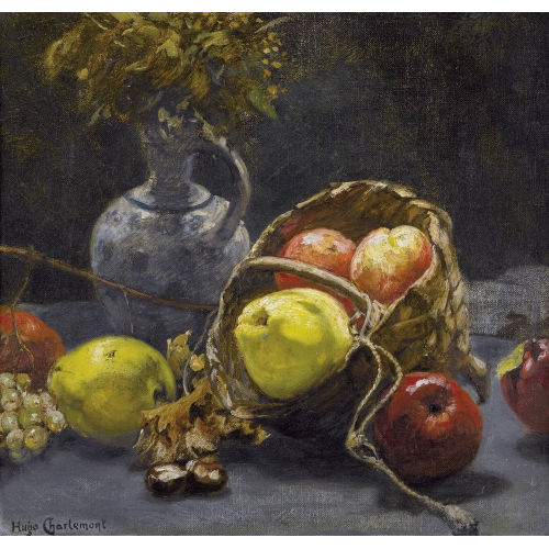 HUGO CHARLEMONT : Herbststillleben mit Krug und Korb (DOBIASCHOFSKY AUKTIONEN AG)