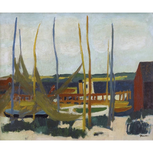 JACQUES F. FUCHS : Hafenpartie mit Segelbooten (DOBIASCHOFSKY AUKTIONEN AG)