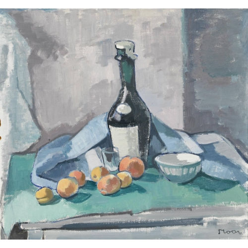 KARL MOOR : Stillleben mit Pfirsichen und Flasche (DOBIASCHOFSKY AUKTIONEN AG)