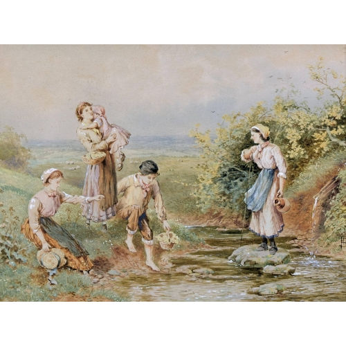 MYLES BIRKET FOSTER : Bachlandschaft mit jungen Frauen und Kind (DOBIASCHOFSKY AUKTIONEN AG)