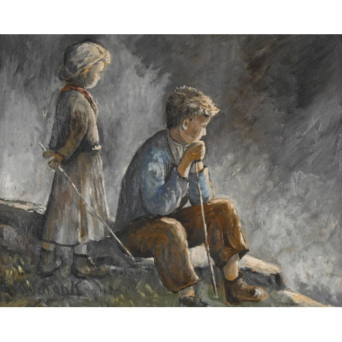 KARL SCHENK : Zwei Kinder auf der Alp (DOBIASCHOFSKY AUKTIONEN AG)