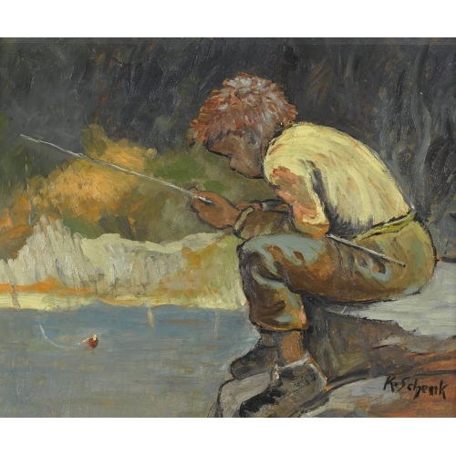 KARL SCHENK : Kleiner Junge beim Fischen (DOBIASCHOFSKY AUKTIONEN AG)