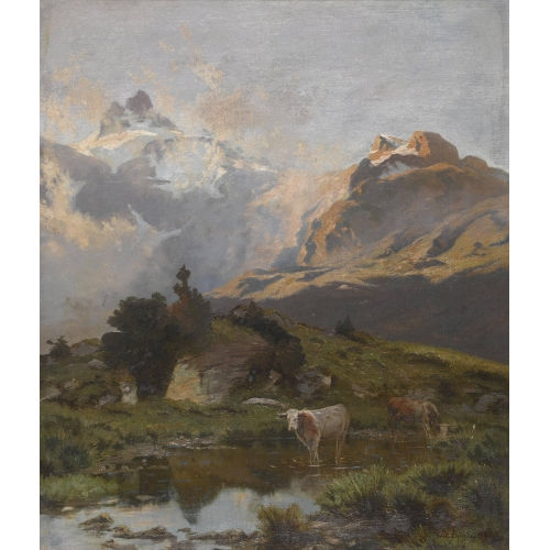 EDUARD B�HLER : Berglandschaft mit K�hen (DOBIASCHOFSKY AUKTIONEN AG)