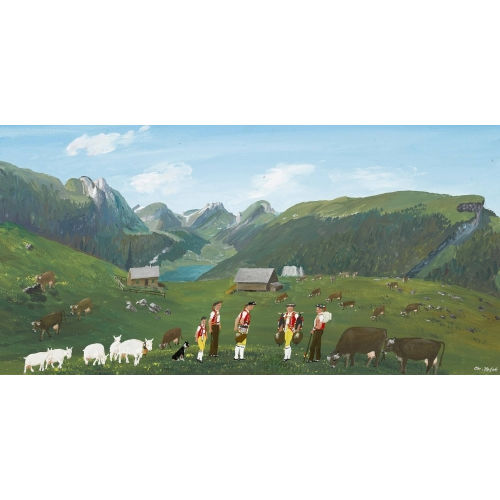 CHRISTIAN VETSCH : Appenzeller Landschaft mit Bauern in Tracht (DOBIASCHOFSKY AUKTIONEN AG)