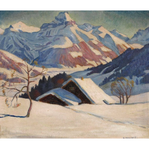 EUGEN HENZIROSS : Sonnige Winterlandschaft im Gebirge (DOBIASCHOFSKY AUKTIONEN AG)