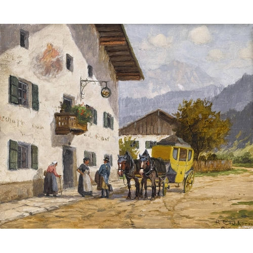 PETER EICHHORN : Postkutsche im bayerischen Dorf (DOBIASCHOFSKY AUKTIONEN AG)