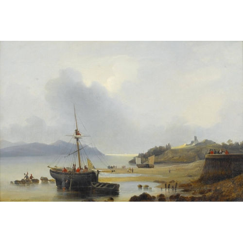 JOHANN JAKOB II ULRICH : K�stenpartie bei Ebbe mit Segelschiffen und Staffage (DOBIASCHOFSKY AUKTIONEN AG)