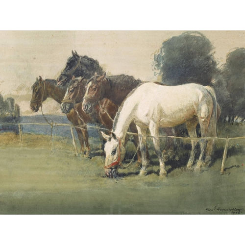 IWAN EDWIN HUGENTOBLER : Weidende Pferde (DOBIASCHOFSKY AUKTIONEN AG)
