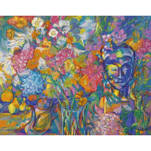 ROLF D�RIG : Komposition mit Blumen und asiatischer B�ste (DOBIASCHOFSKY AUKTIONEN AG)