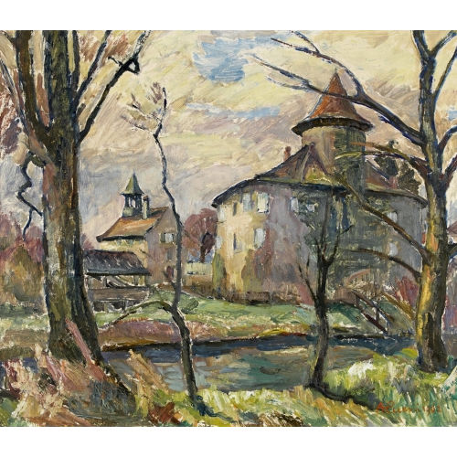 AUGUST CUENI : Schloss Zwingen mit St. Oswaldkapelle (DOBIASCHOFSKY AUKTIONEN AG)