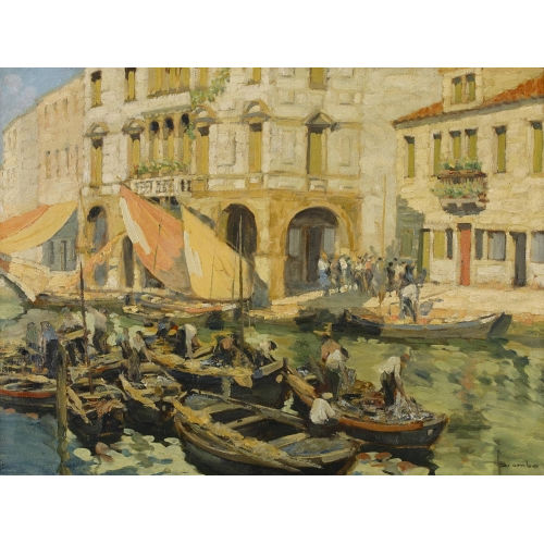 ANGELO BROMBO : Venezianische Kanalpartie (DOBIASCHOFSKY AUKTIONEN AG)