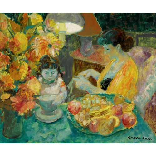 EMILIO GRAU-SALA : Interieur mit Mutter, Kind und Fr�chteschale (DOBIASCHOFSKY AUKTIONEN AG)