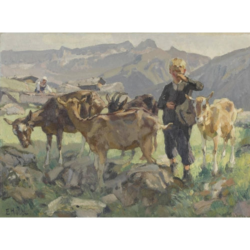 ERNST II HODEL : Junge mit Ziegenherde auf der Alp (DOBIASCHOFSKY AUKTIONEN AG)