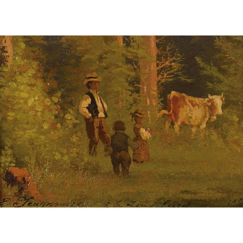�DOUARD JEANMAIRE : Waldlichtung mit Vater, Kuh und Kindern (DOBIASCHOFSKY AUKTIONEN AG)