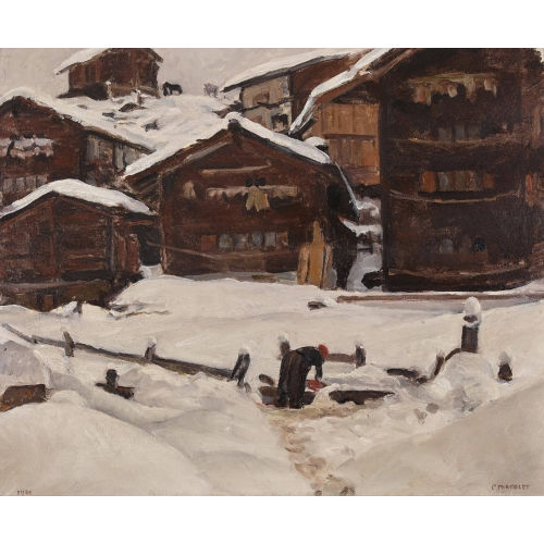 PAUL AUGUSTE PERRELET : Walliser Dorf im Winter (DOBIASCHOFSKY AUKTIONEN AG)