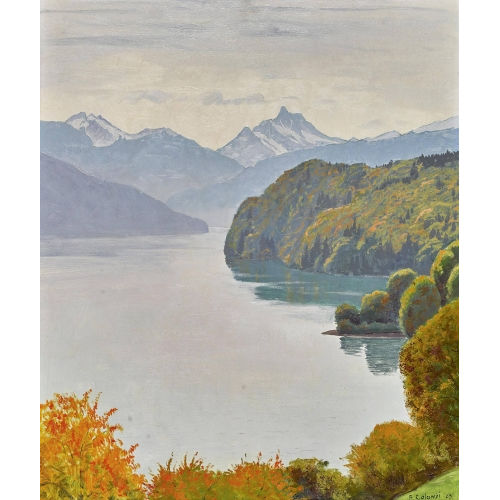PLINIO COLOMBI : Herbstlicher Thunersee bei Spiez (DOBIASCHOFSKY AUKTIONEN AG)