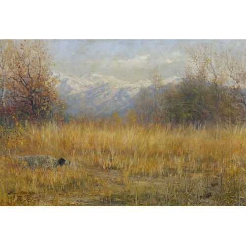 HUGO STRAUSS : Herbstlandschaft mit Pointer auf der Jagd (DOBIASCHOFSKY AUKTIONEN AG)