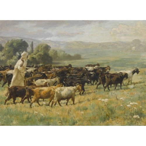 HERMANN LINDE : Ziegenherde mit arabischem Hirte (DOBIASCHOFSKY AUKTIONEN AG)