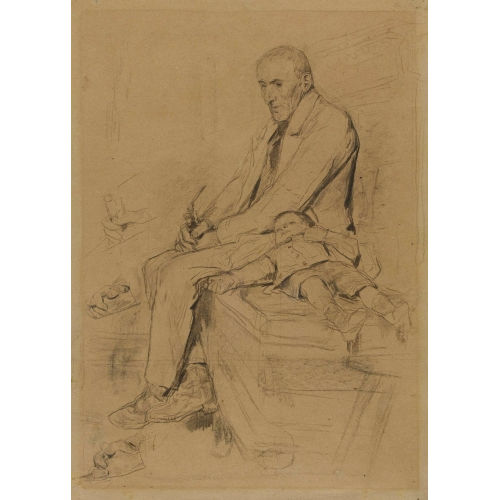 ALBERT ANKER : Bauer mit schlafendem Enkel auf der Ofenbank (DOBIASCHOFSKY AUKTIONEN AG)