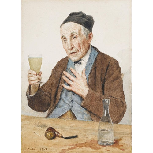 ALBERT ANKER : Inser Bauer mit Weinglas (DOBIASCHOFSKY AUKTIONEN AG)