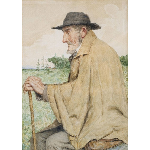 ALBERT ANKER : Sitzender Mann mit Stock (DOBIASCHOFSKY AUKTIONEN AG)