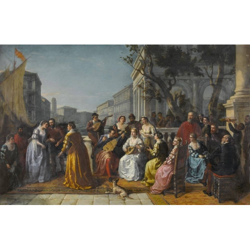 VINCENZO GIACOMELLI : Hochzeitsszene in Venedig mit feiner Gesellschaft (DOBIASCHOFSKY AUKTIONEN AG)
