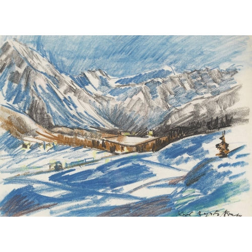 KARL AEGERTER : Winterliches Tal in Graub�nden (DOBIASCHOFSKY AUKTIONEN AG)