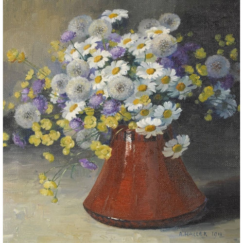 ANNA HALLER : Stillleben mit Wiesenblumen in roter Vase (DOBIASCHOFSKY AUKTIONEN AG)