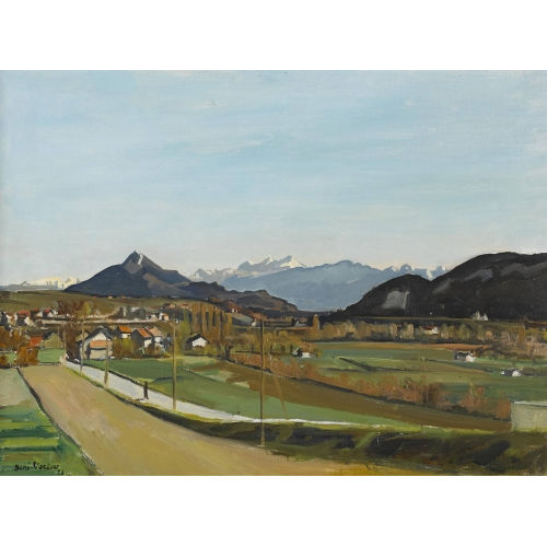 BENJAMIN II VAUTIER : D�rfliche Landschaft mit Gebirgspanorama (DOBIASCHOFSKY AUKTIONEN AG)