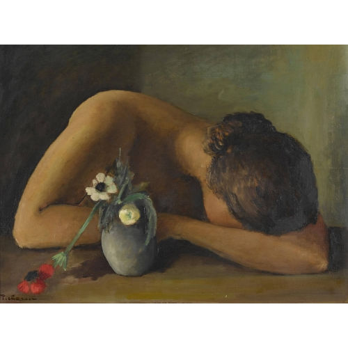 JOHANN WILHELM VON TSCHARNER : 'Halbfigur mit Blumen' (DOBIASCHOFSKY AUKTIONEN AG)