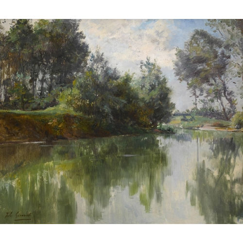 JULES GIRARDET : Sommerliche Flusslandschaft (DOBIASCHOFSKY AUKTIONEN AG)