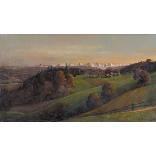 ROBERT BAUMBERGER : Berner Alpenpanorama im Abendlicht (DOBIASCHOFSKY AUKTIONEN AG)