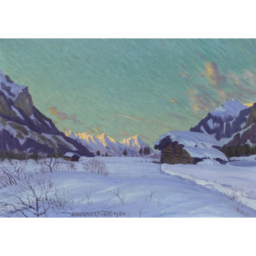 WALDEMAR THEOPHIL FINK : 'Winterabend bei Kandersteg' (DOBIASCHOFSKY AUKTIONEN AG)