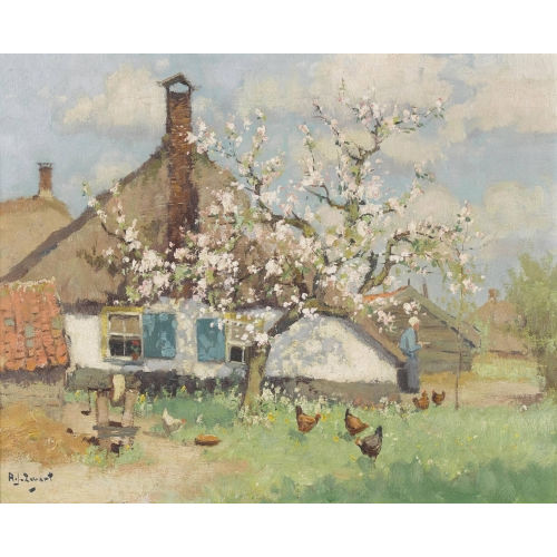 ADRIANUS JOHANNES ZWART : Bauernhaus mit bl�hendem Obstbaum (DOBIASCHOFSKY AUKTIONEN AG)