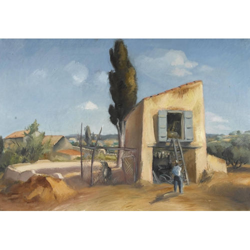 RAOUL DOMENJOZ : Landschaftspartie mit Bauern (DOBIASCHOFSKY AUKTIONEN AG)