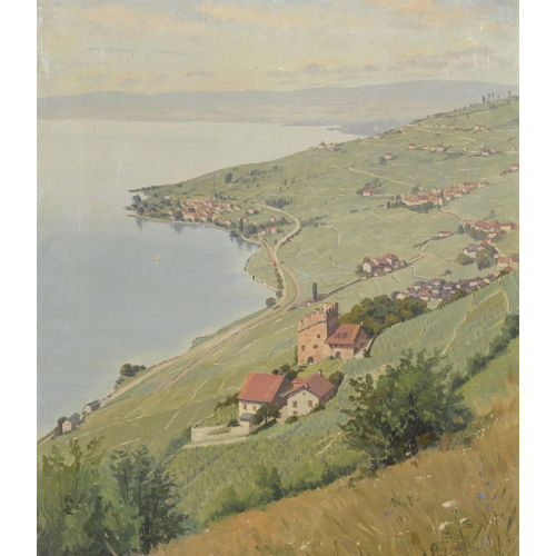 ALBERT DUPLAIN : Paysage du Lavaux avec la Tour de Marsens (DOBIASCHOFSKY AUKTIONEN AG)